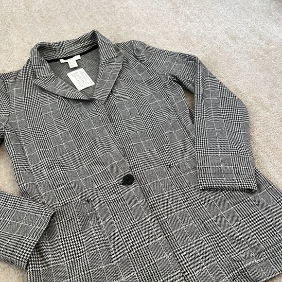 NWT H&M Glen Plaid Blazer Jacket 4 Knit Unlined Long - Picture 3 of 8